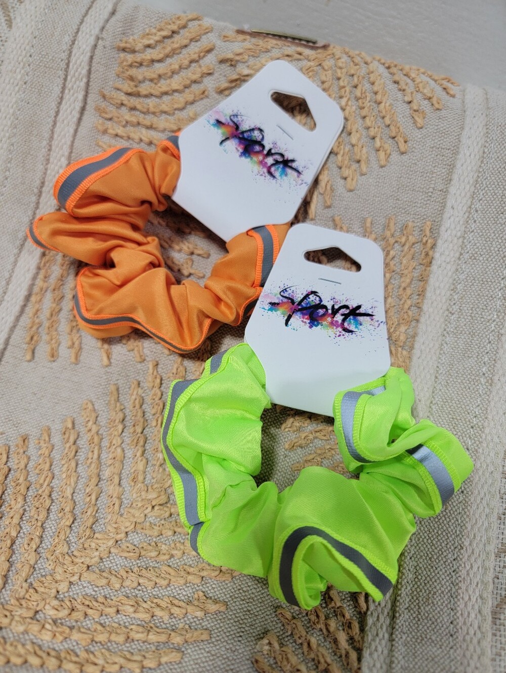 Sport Reflective Neon Green & Orange Scrunchie Set